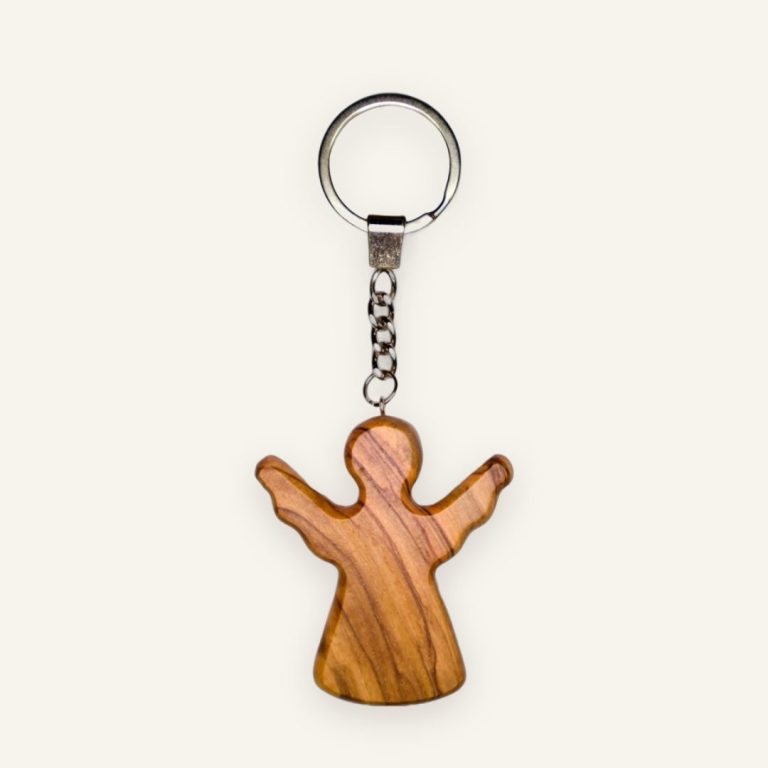 Schutzengel-Schlüsselanhänger aus Olivenholz – Glücksbringer