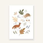 Kinderzimmer-Poster – Motiv E: Fuchs und Igel mit Herbstblättern, personalisiert
