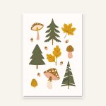 Kinderzimmer-Poster – Motiv H: Waldmotiv mit Tannen und Pilzen, personalisiert