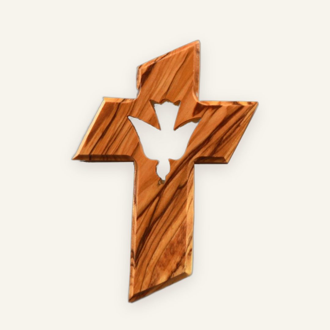 Wandkreuz mit Heiligem Geist 13 cm – Olivenholz, zur Taufe Wandkreuz mit Heiligem Geist 13 cm – Olivenholz, zur Taufe