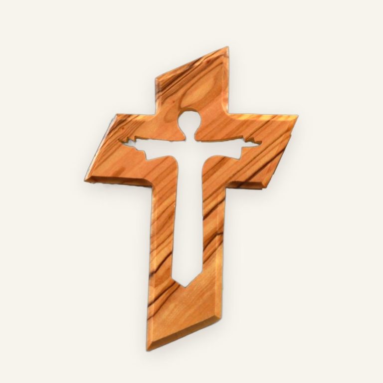 Wandkreuz mit auferstandenem Jesus 13 cm – Olivenholz