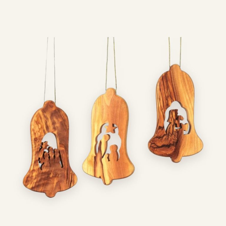 Krippen-Anhänger 3er-Set aus Olivenholz – Baumschmuck