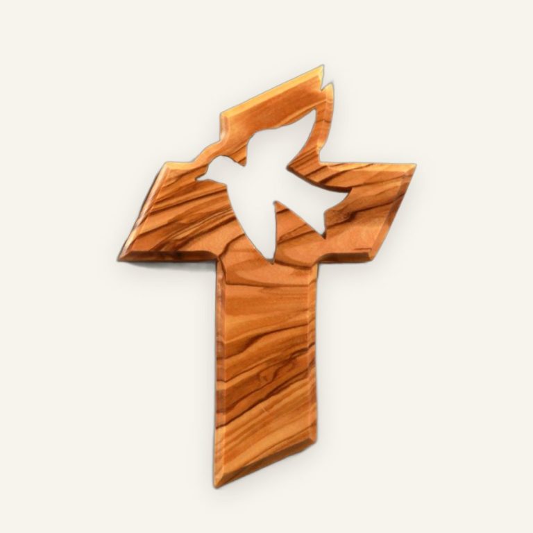 Wandkreuz mit Friedenstaube 13 cm – Olivenholz, zur Firmung