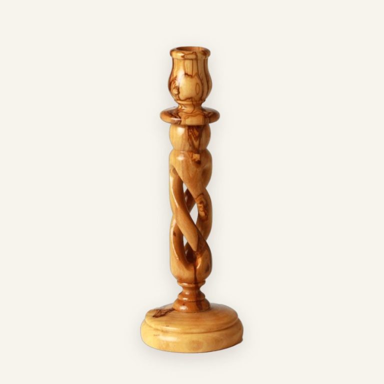 Gedrechselter Kerzenständer aus Olivenholz, 18 cm hoch