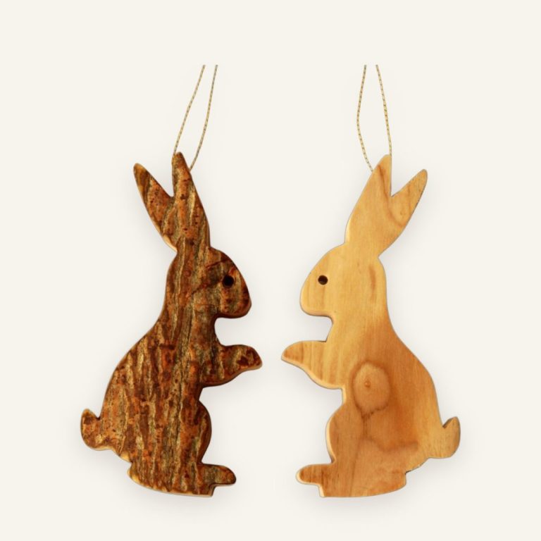 Osterhasen-Anhänger aus Olivenholz – Osterdeko mit Rinde