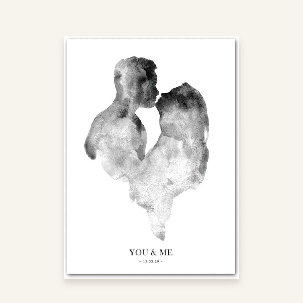 Hochzeitsposter Liebespaar – Motiv A: küssendes Paar in Aquarell, personalisiert