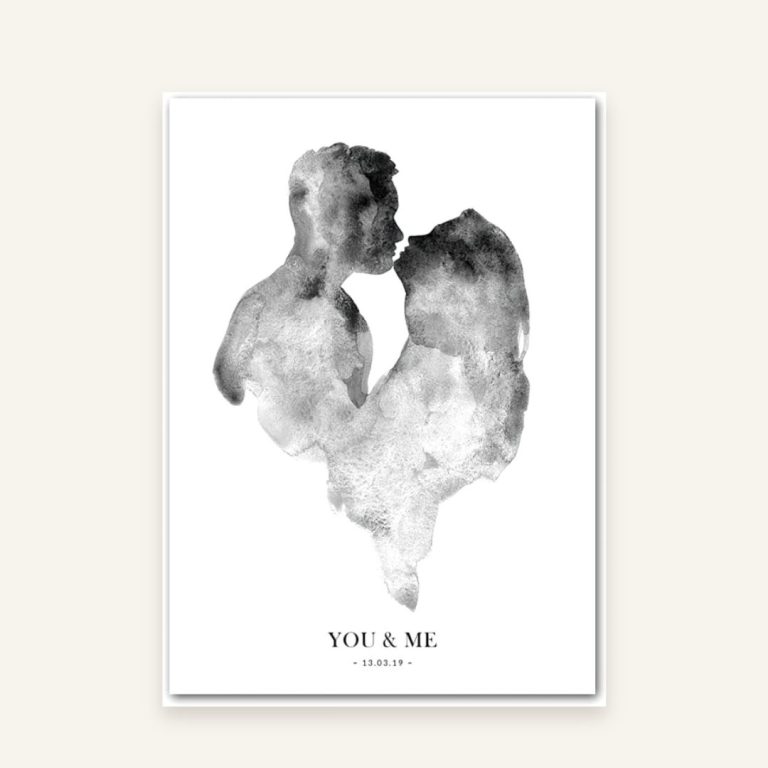 Hochzeitsposter Liebespaar – Motiv A: küssendes Paar in Aquarell, personalisiert