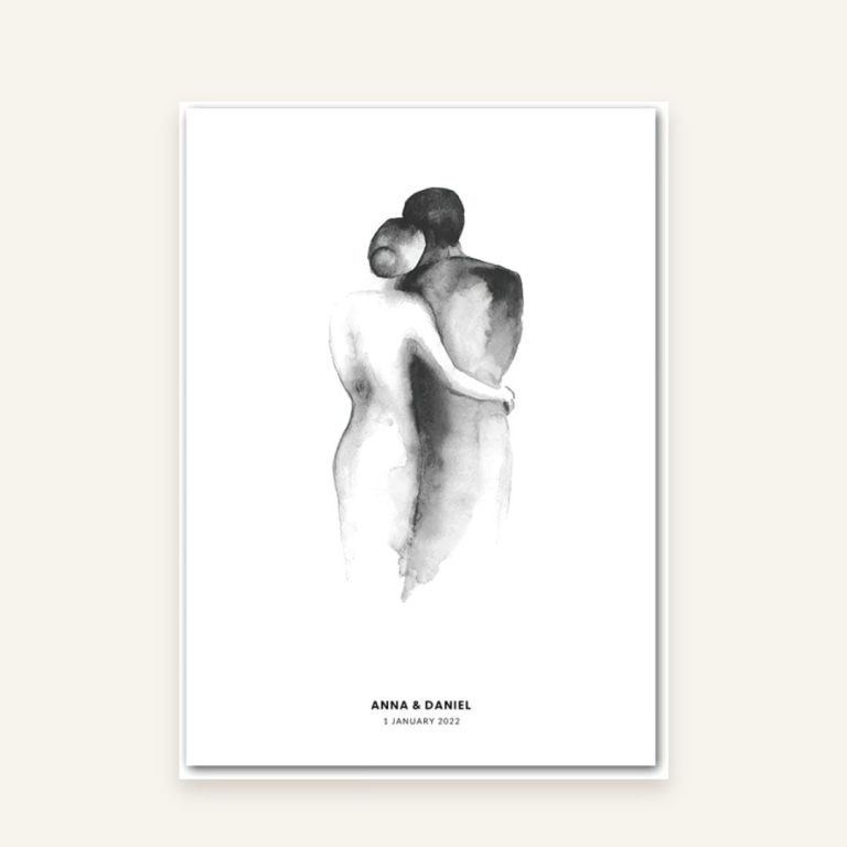 Hochzeitsposter Liebespaar – Motiv B: umarmendes Paar in Aquarell, personalisiert