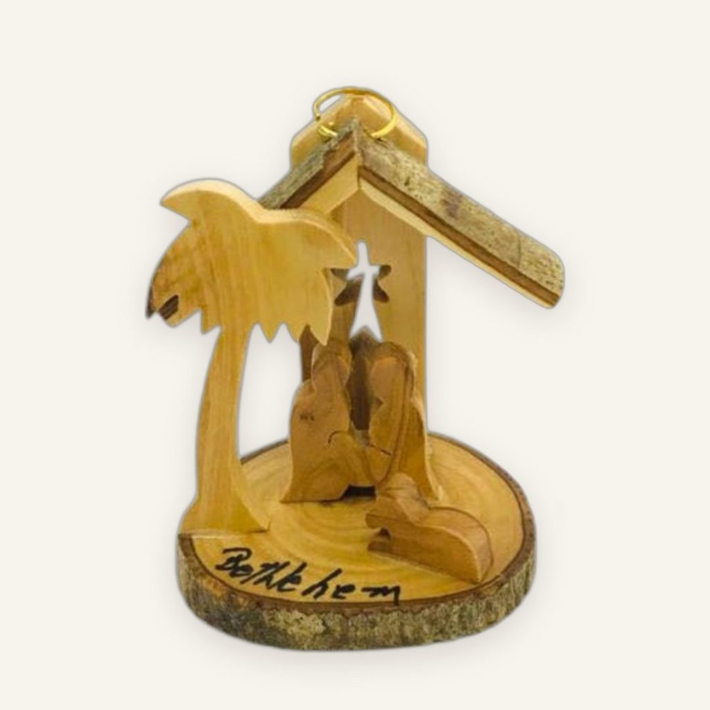 Krippe zum Aufhängen aus Olivenholz mit Rinde 7 cm – Baumschmuck